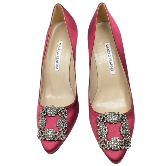 NEW Manolo Blahnik Deep Merlot Red 90mm Hangisi Crystal Pump Heel Size EU 38 - Picture 3 of 10
